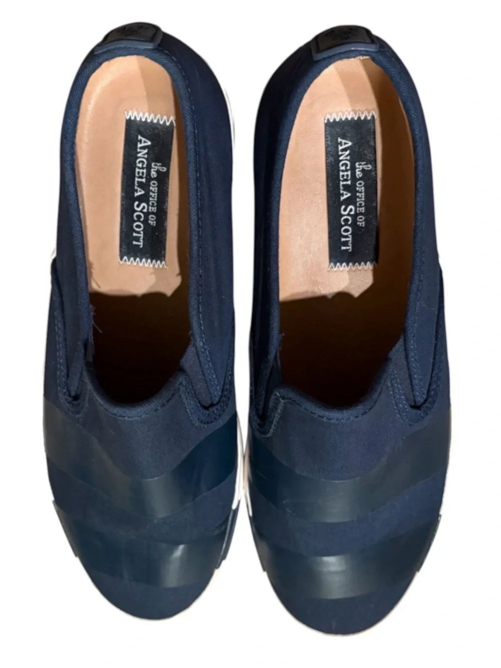 The Office Of Angela Scott Navy Stripe Women’s Canvas Slip-On Sneaker Shoes Sz 9